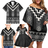 Black Taniko Aotearoa Family Matching Off Shoulder Short Dress and Hawaiian Shirt Niho Taniwha Mix Poutama LT14 - Polynesian Pride