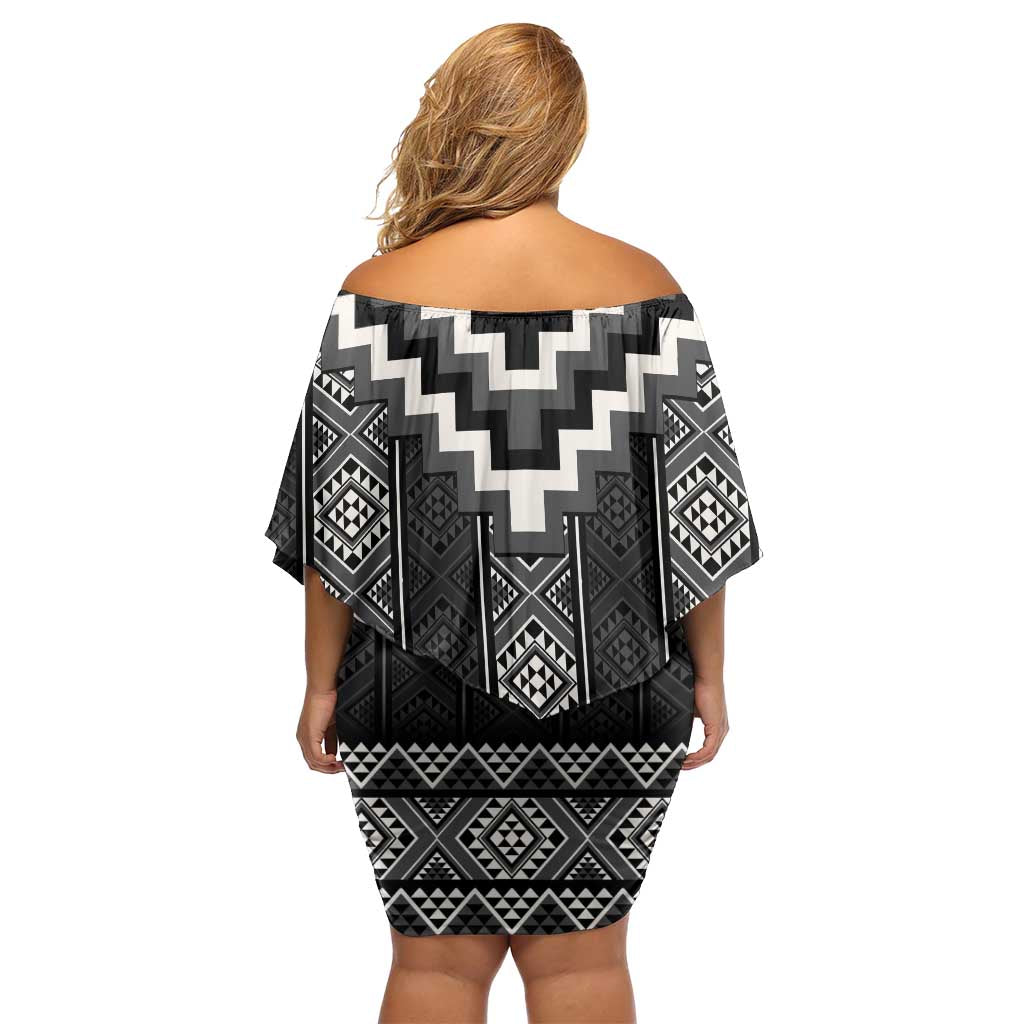 Black Taniko Aotearoa Family Matching Off Shoulder Short Dress and Hawaiian Shirt Niho Taniwha Mix Poutama LT14 - Polynesian Pride