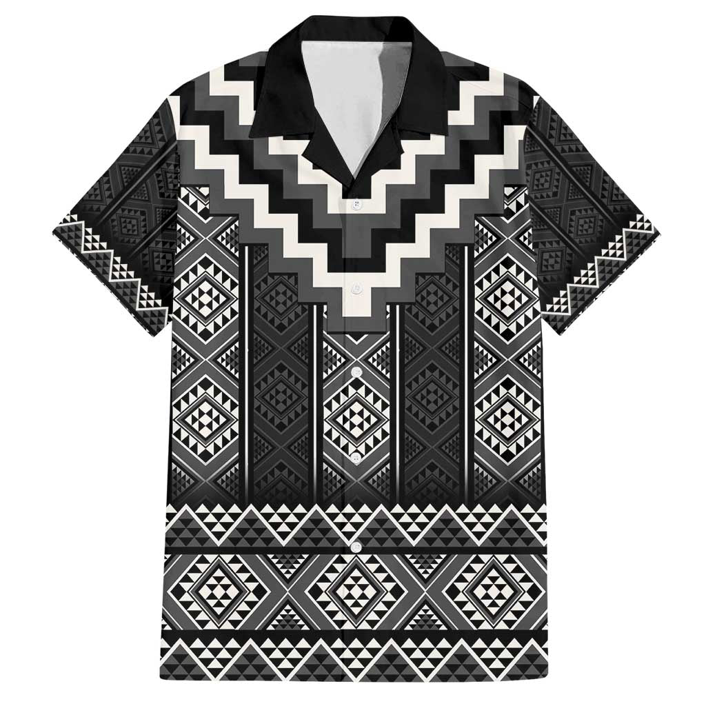 Black Taniko Aotearoa Family Matching Tank Maxi Dress and Hawaiian Shirt Niho Taniwha Mix Poutama LT14 Dad's Shirt - Short Sleeve Black - Polynesian Pride