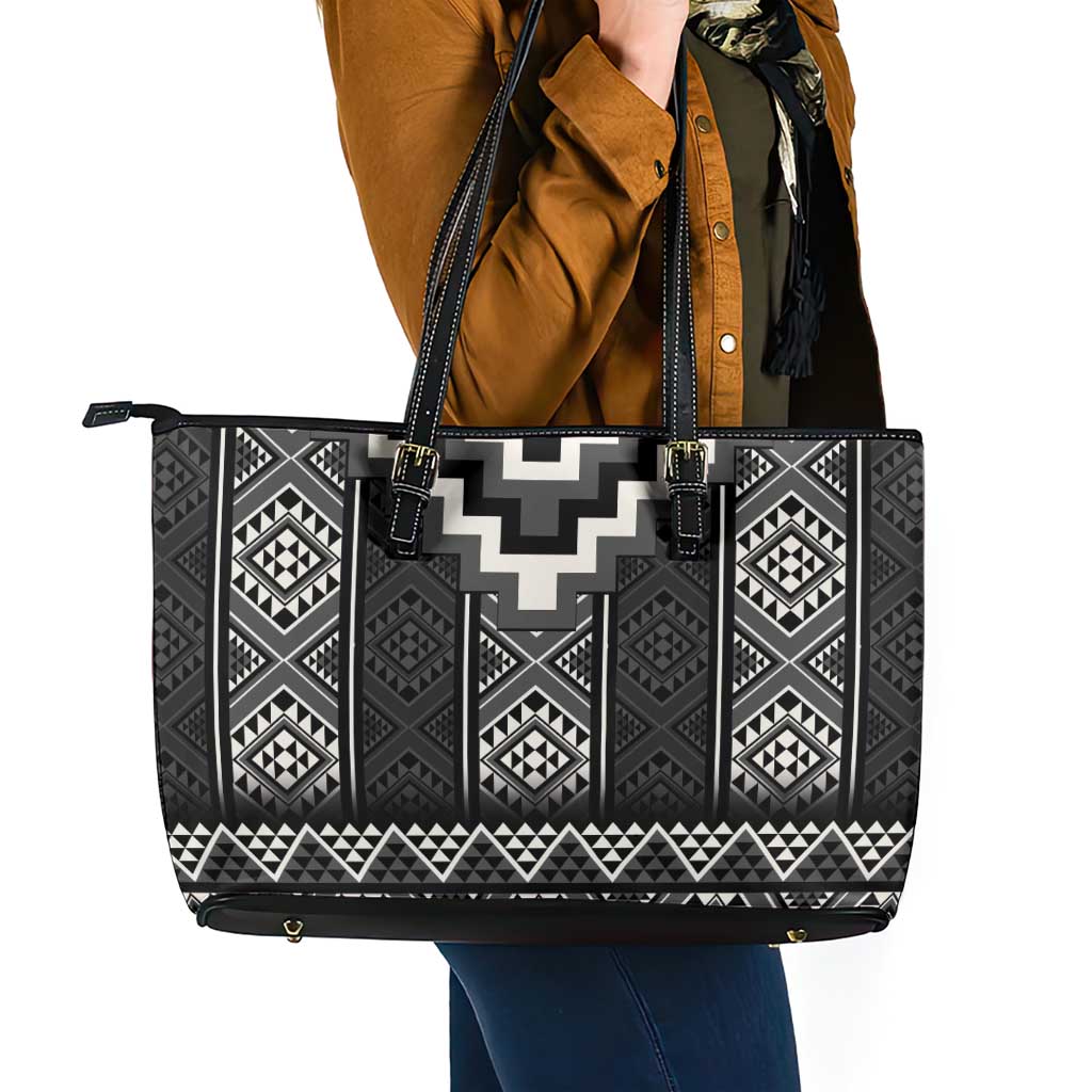 Black Taniko Aotearoa Leather Tote Bag Niho Taniwha Mix Poutama LT14