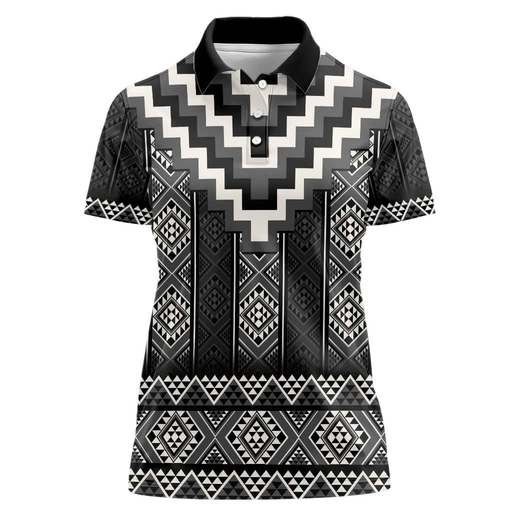 Black Taniko Aotearoa Women Polo Shirt Niho Taniwha Mix Poutama LT14 Female Black - Polynesian Pride