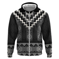 Black Taniko Aotearoa Zip Hoodie Niho Taniwha Mix Poutama LT14