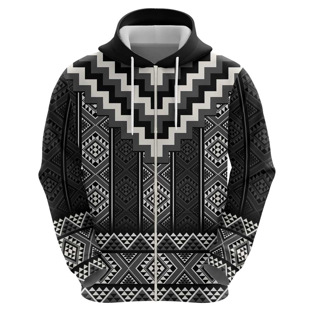 Black Taniko Aotearoa Zip Hoodie Niho Taniwha Mix Poutama LT14