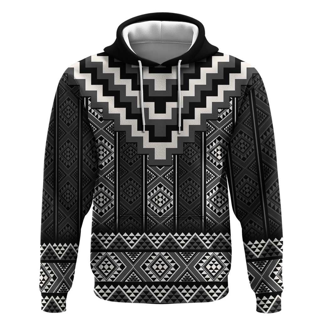 Black Taniko Aotearoa Zip Hoodie Niho Taniwha Mix Poutama LT14