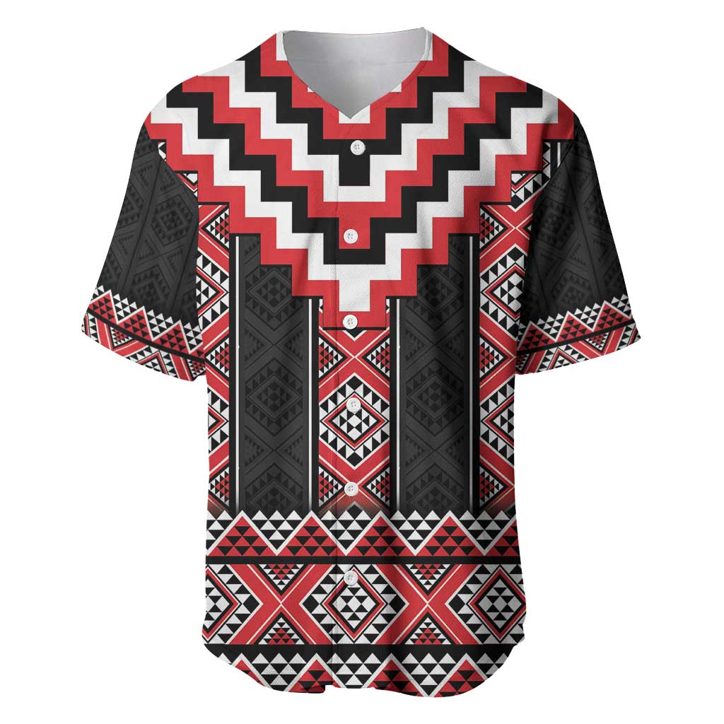 Red Taniko Aotearoa Baseball Jersey Niho Taniwha Mix Poutama LT14 Red - Polynesian Pride