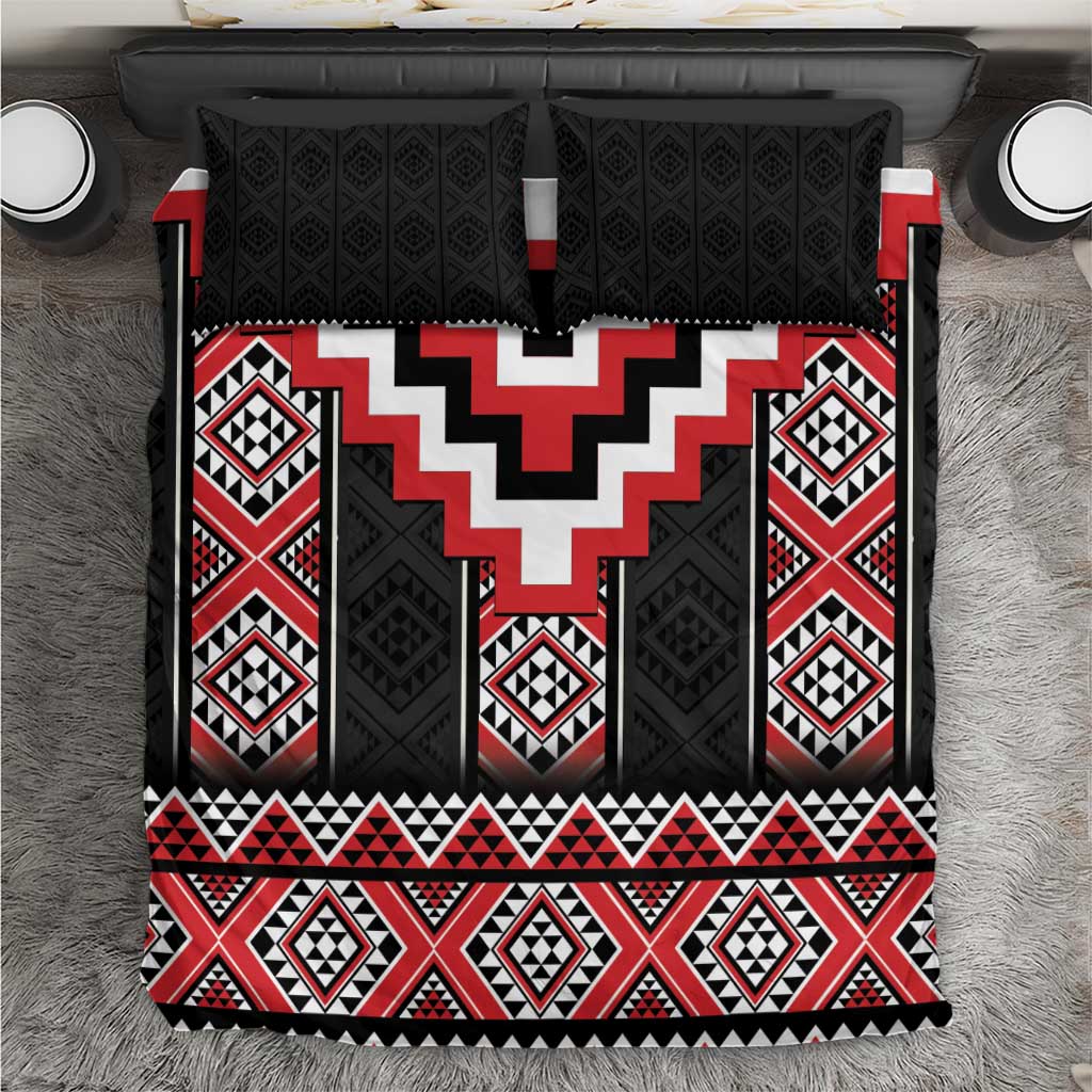 Red Taniko Aotearoa Bedding Set Niho Taniwha Mix Poutama LT14 Red - Polynesian Pride