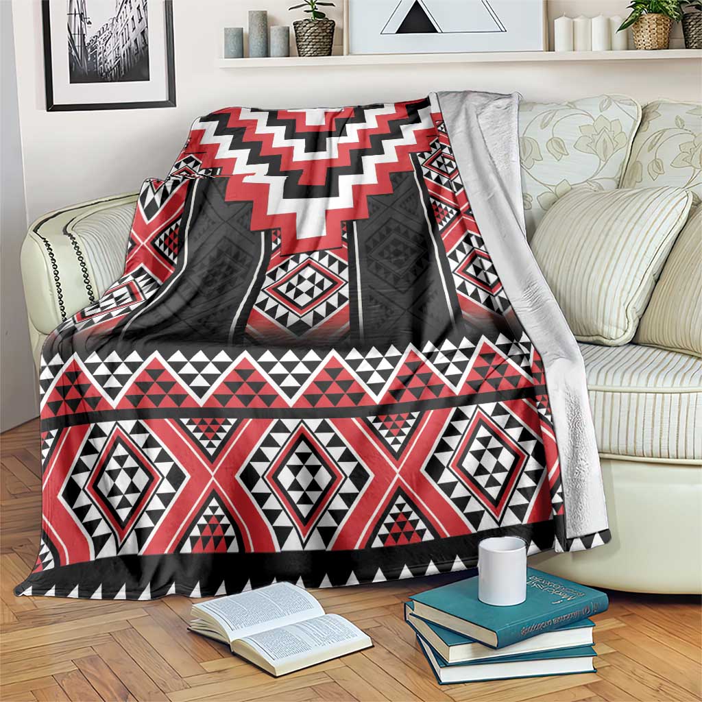 Red Taniko Aotearoa Blanket Niho Taniwha Mix Poutama LT14 Red - Polynesian Pride