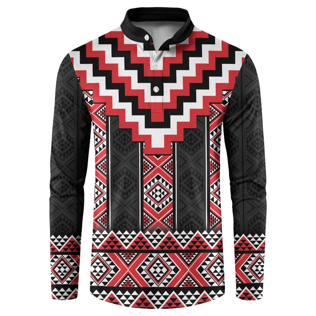 Red Taniko Aotearoa Button Sweatshirt Niho Taniwha Mix Poutama LT14 Red - Polynesian Pride