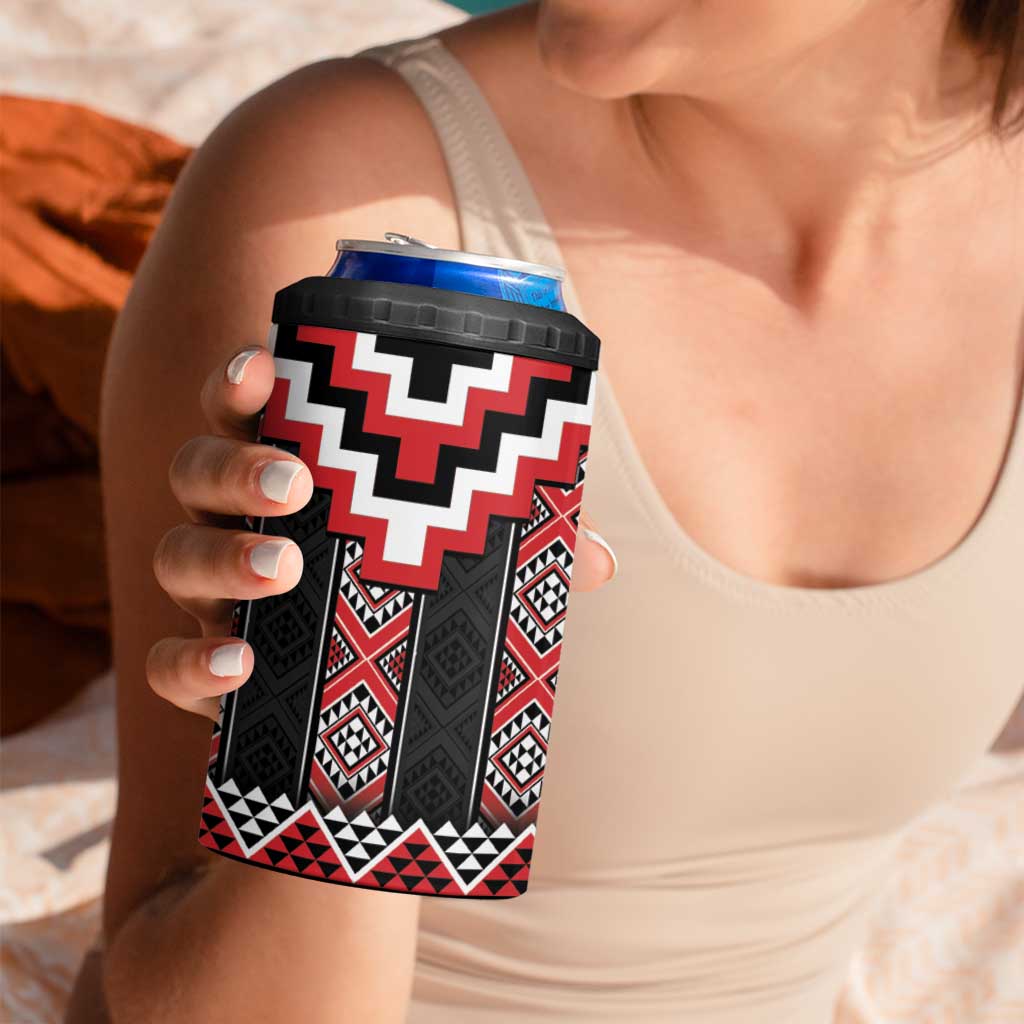Red Taniko Aotearoa 4 in 1 Can Cooler Tumbler Niho Taniwha Mix Poutama LT14