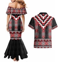 Red Taniko Aotearoa Couples Matching Mermaid Dress and Hawaiian Shirt Niho Taniwha Mix Poutama LT14