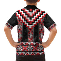 Red Taniko Aotearoa Family Matching Long Sleeve Bodycon Dress and Hawaiian Shirt Niho Taniwha Mix Poutama LT14 - Polynesian Pride