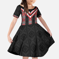 Red Taniko Aotearoa Family Matching Mermaid Dress and Hawaiian Shirt Niho Taniwha Mix Poutama LT14 Daughter's Dress Red - Polynesian Pride