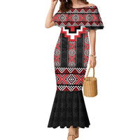 Red Taniko Aotearoa Family Matching Mermaid Dress and Hawaiian Shirt Niho Taniwha Mix Poutama LT14 Mom's Dress Red - Polynesian Pride