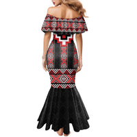 Red Taniko Aotearoa Family Matching Mermaid Dress and Hawaiian Shirt Niho Taniwha Mix Poutama LT14 - Polynesian Pride