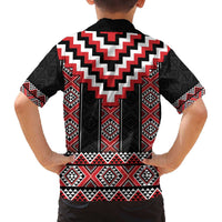 Red Taniko Aotearoa Family Matching Off The Shoulder Long Sleeve Dress and Hawaiian Shirt Niho Taniwha Mix Poutama LT14 - Polynesian Pride