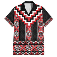 Red Taniko Aotearoa Family Matching Off The Shoulder Long Sleeve Dress and Hawaiian Shirt Niho Taniwha Mix Poutama LT14 Dad's Shirt - Short Sleeve Red - Polynesian Pride