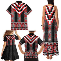 Red Taniko Aotearoa Family Matching Tank Maxi Dress and Hawaiian Shirt Niho Taniwha Mix Poutama LT14 - Polynesian Pride