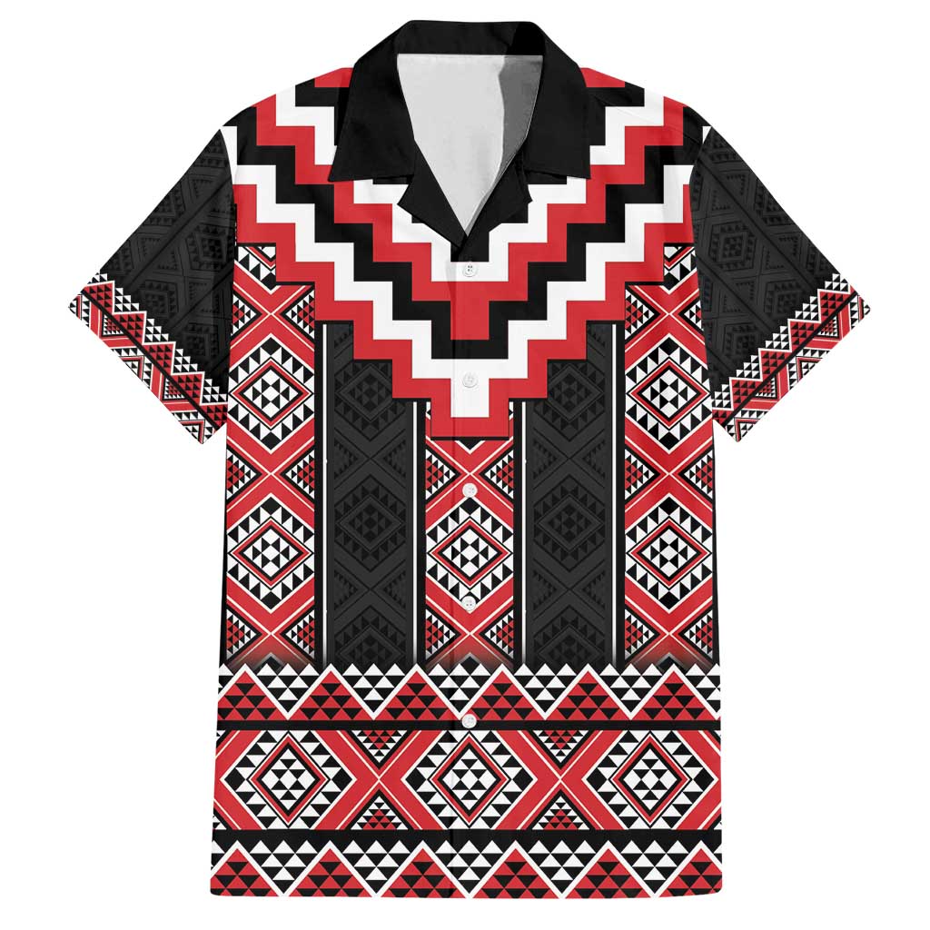 Red Taniko Aotearoa Family Matching Tank Maxi Dress and Hawaiian Shirt Niho Taniwha Mix Poutama LT14 Dad's Shirt - Short Sleeve Red - Polynesian Pride