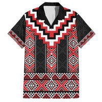 Red Taniko Aotearoa Family Matching Tank Maxi Dress and Hawaiian Shirt Niho Taniwha Mix Poutama LT14 Dad's Shirt - Short Sleeve Red - Polynesian Pride