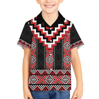 Red Taniko Aotearoa Family Matching Tank Maxi Dress and Hawaiian Shirt Niho Taniwha Mix Poutama LT14 Son's Shirt Red - Polynesian Pride