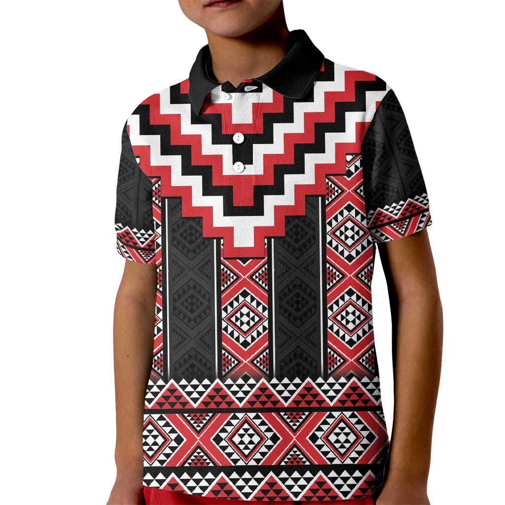 Red Taniko Aotearoa Kid Polo Shirt Niho Taniwha Mix Poutama LT14