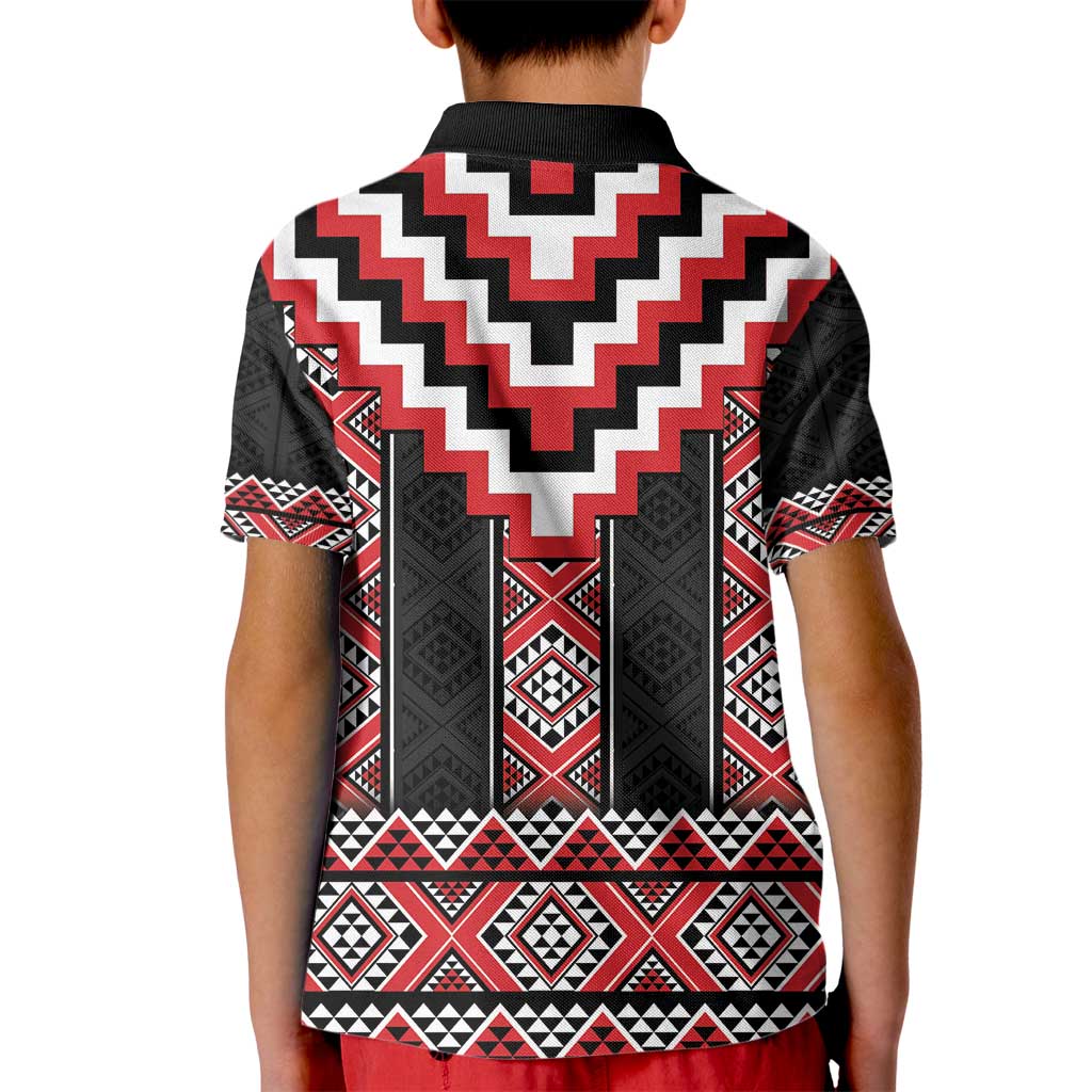 Red Taniko Aotearoa Kid Polo Shirt Niho Taniwha Mix Poutama LT14