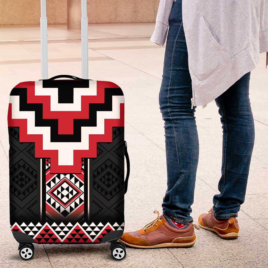 Red Taniko Aotearoa Luggage Cover Niho Taniwha Mix Poutama LT14 Red - Polynesian Pride
