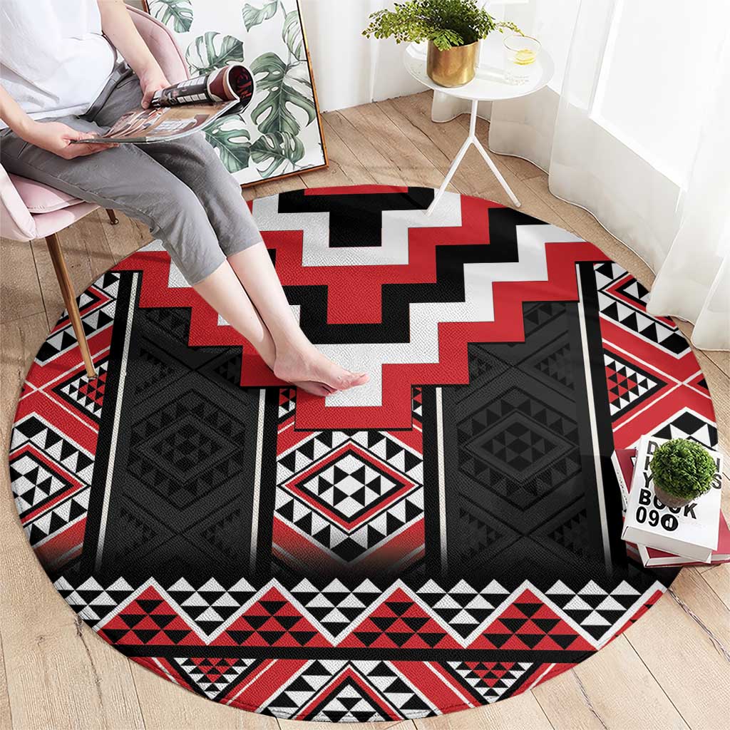 Red Taniko Aotearoa Round Carpet Niho Taniwha Mix Poutama LT14