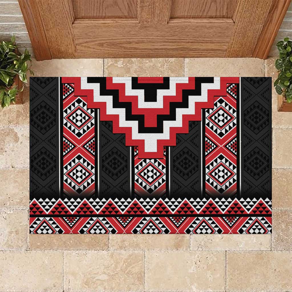 Red Taniko Aotearoa Rubber Doormat Niho Taniwha Mix Poutama LT14 Red - Polynesian Pride