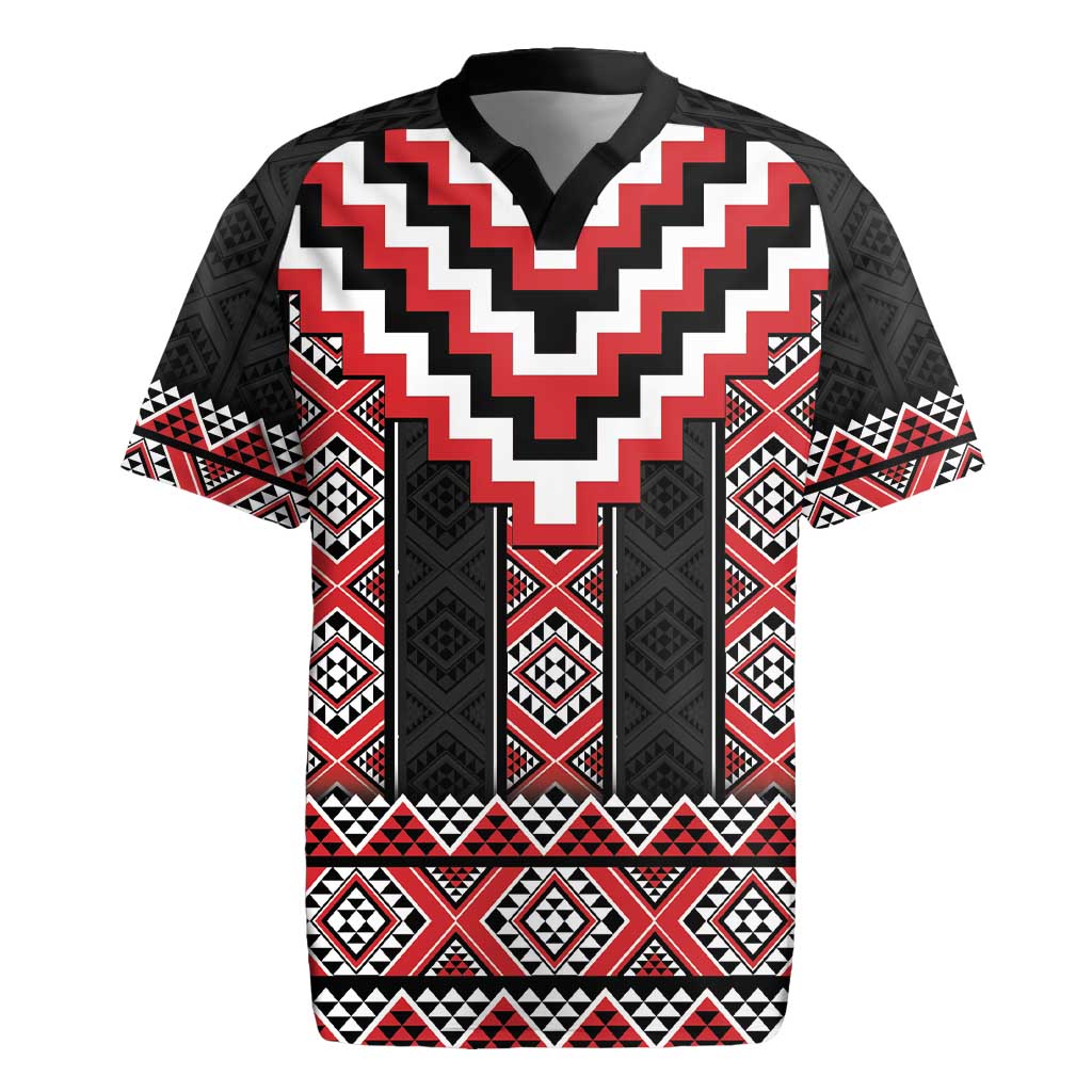 Red Taniko Aotearoa Rugby Jersey Niho Taniwha Mix Poutama LT14 Red - Polynesian Pride