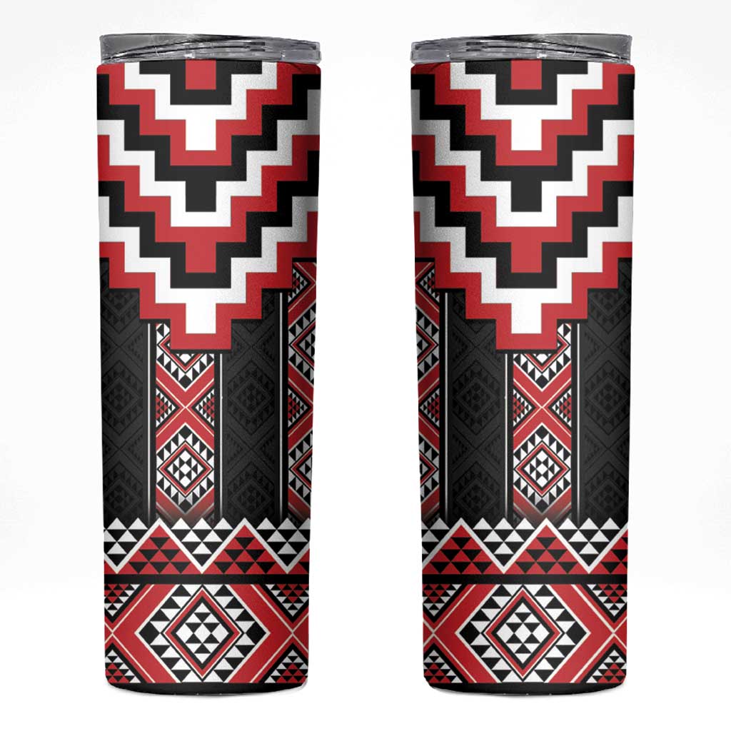 Red Taniko Aotearoa Skinny Tumbler Niho Taniwha Mix Poutama LT14 Red - Polynesian Pride