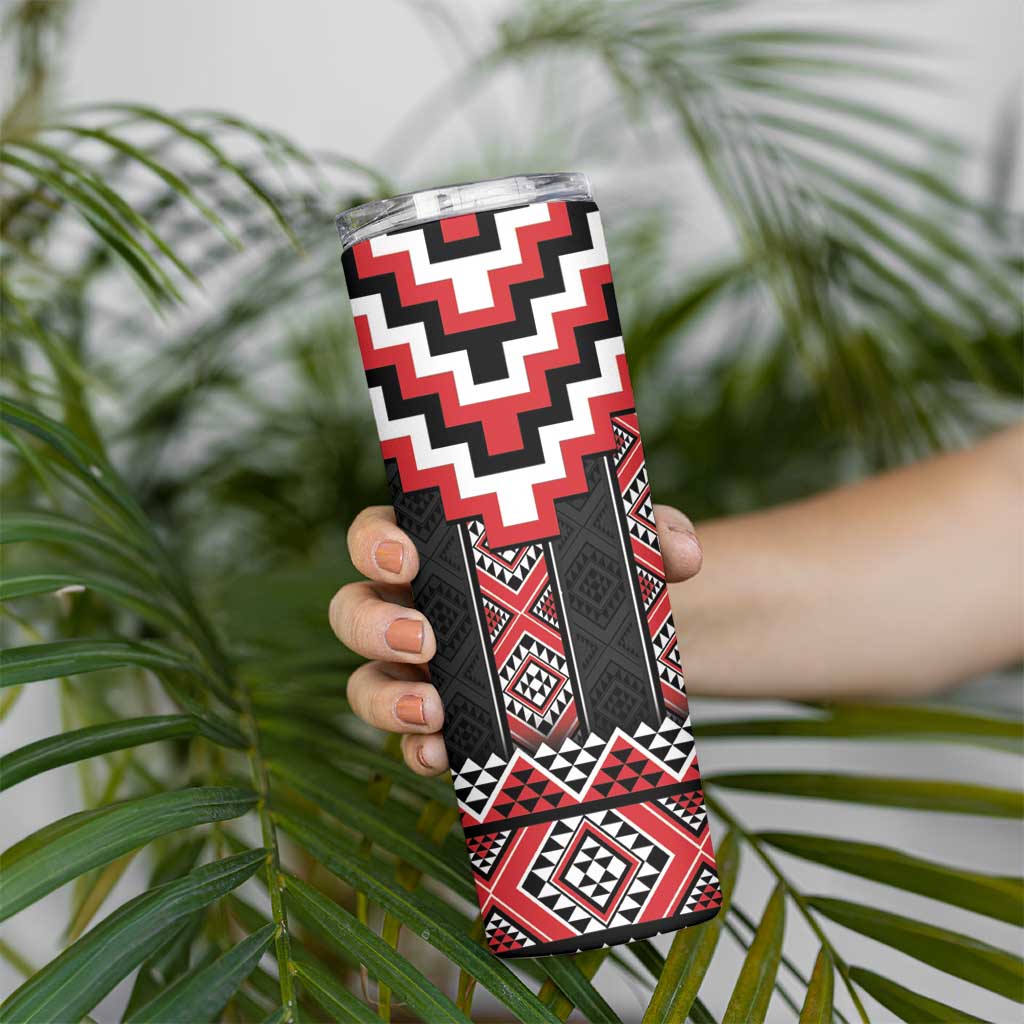 Red Taniko Aotearoa Skinny Tumbler Niho Taniwha Mix Poutama LT14 - Polynesian Pride