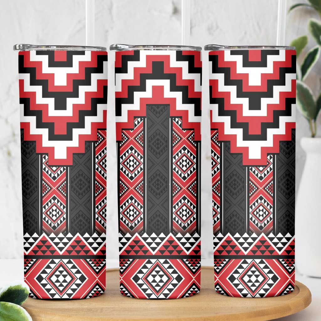 Red Taniko Aotearoa Skinny Tumbler Niho Taniwha Mix Poutama LT14 - Polynesian Pride