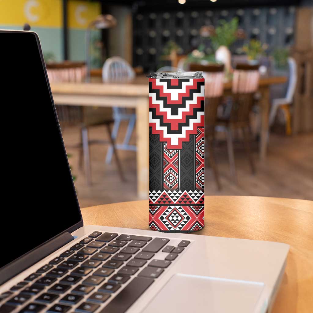 Red Taniko Aotearoa Skinny Tumbler Niho Taniwha Mix Poutama LT14 - Polynesian Pride