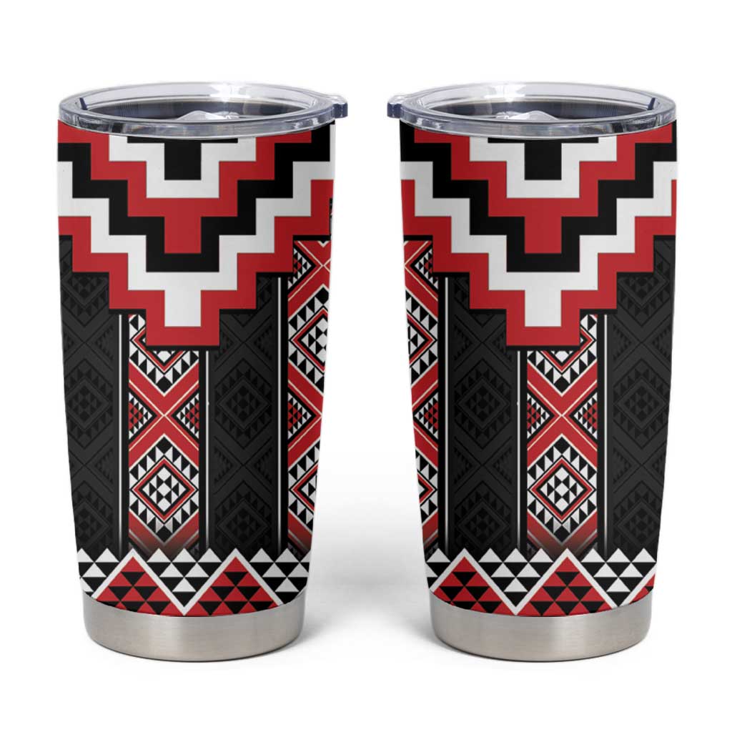 Red Taniko Aotearoa Tumbler Cup Niho Taniwha Mix Poutama LT14 Red - Polynesian Pride