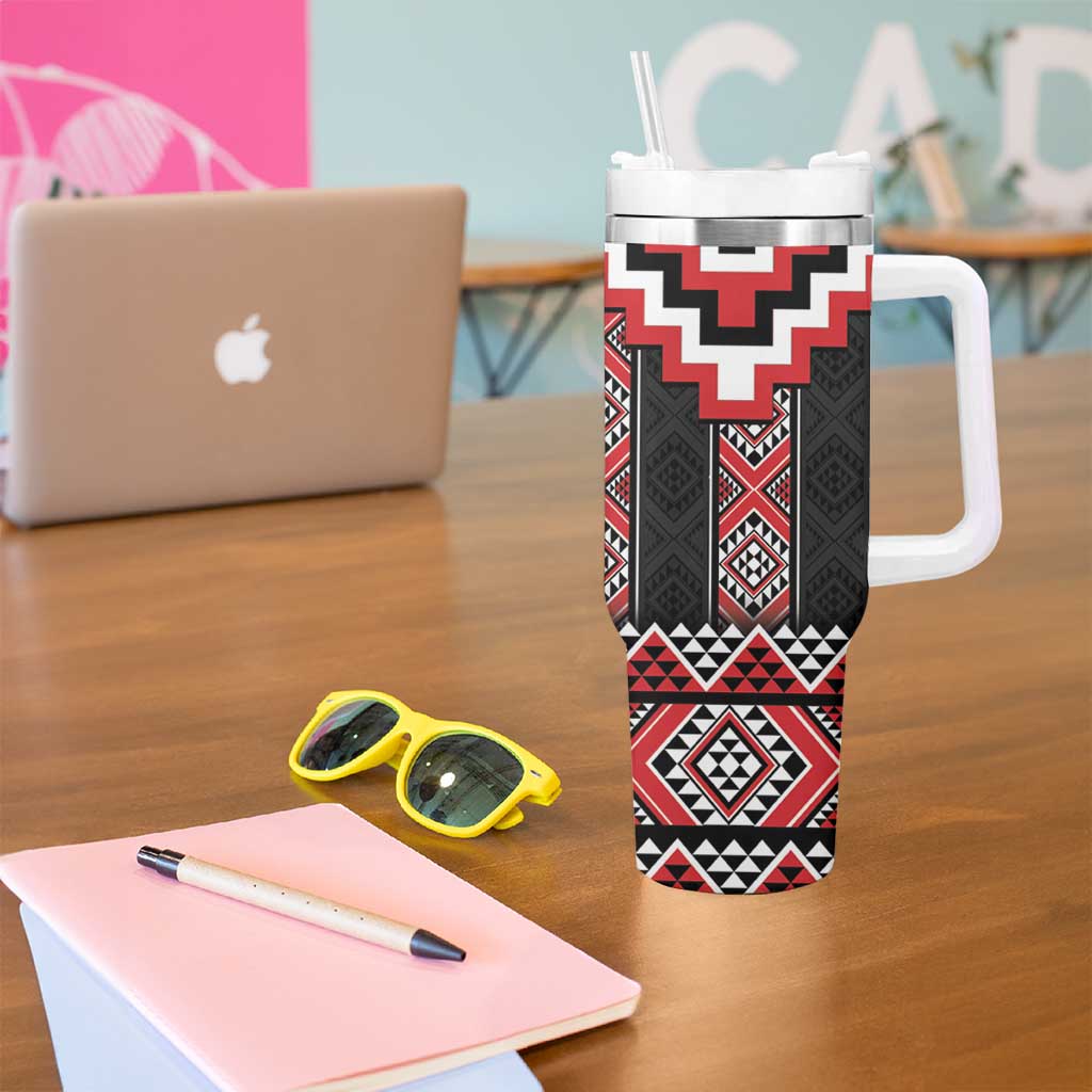 Red Taniko Aotearoa Tumbler With Handle Niho Taniwha Mix Poutama LT14