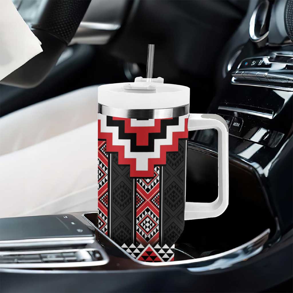 Red Taniko Aotearoa Tumbler With Handle Niho Taniwha Mix Poutama LT14