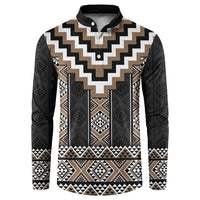 Brown Taniko Aotearoa Button Sweatshirt Niho Taniwha Mix Poutama LT14