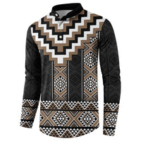 Brown Taniko Aotearoa Button Sweatshirt Niho Taniwha Mix Poutama LT14