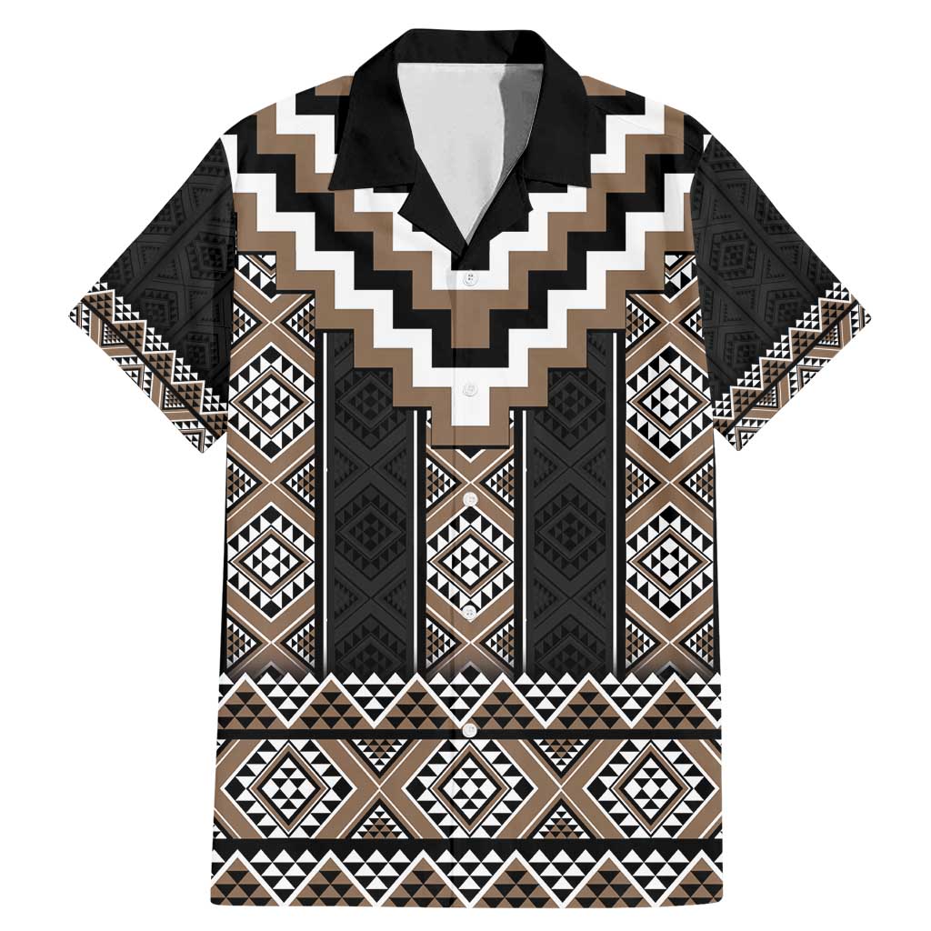 Brown Taniko Aotearoa Family Matching Mermaid Dress and Hawaiian Shirt Niho Taniwha Mix Poutama LT14 Dad's Shirt - Short Sleeve Brown - Polynesian Pride