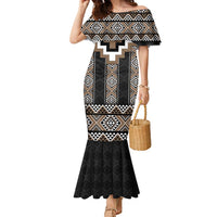 Brown Taniko Aotearoa Family Matching Mermaid Dress and Hawaiian Shirt Niho Taniwha Mix Poutama LT14 Mom's Dress Brown - Polynesian Pride