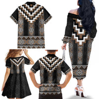 Brown Taniko Aotearoa Family Matching Off The Shoulder Long Sleeve Dress and Hawaiian Shirt Niho Taniwha Mix Poutama LT14 - Polynesian Pride