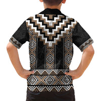 Brown Taniko Aotearoa Family Matching Off Shoulder Maxi Dress and Hawaiian Shirt Niho Taniwha Mix Poutama LT14 - Polynesian Pride