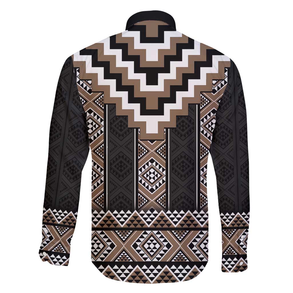 Brown Taniko Aotearoa Family Matching Off Shoulder Maxi Dress and Hawaiian Shirt Niho Taniwha Mix Poutama LT14 - Polynesian Pride