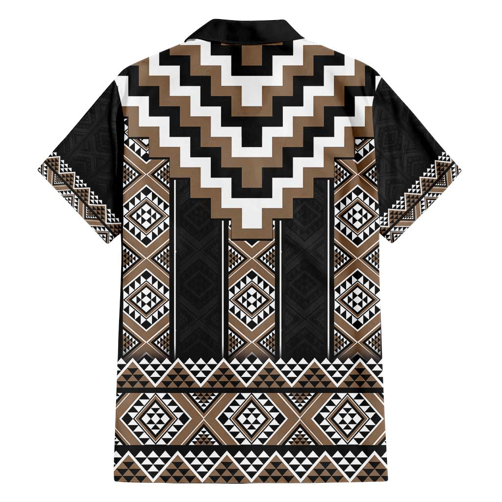 Brown Taniko Aotearoa Family Matching Off Shoulder Short Dress and Hawaiian Shirt Niho Taniwha Mix Poutama LT14 - Polynesian Pride