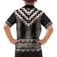 Brown Taniko Aotearoa Family Matching Short Sleeve Bodycon Dress and Hawaiian Shirt Niho Taniwha Mix Poutama LT14 - Polynesian Pride