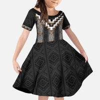 Brown Taniko Aotearoa Family Matching Summer Maxi Dress and Hawaiian Shirt Niho Taniwha Mix Poutama LT14 Daughter's Dress Brown - Polynesian Pride