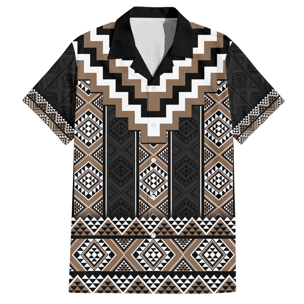 Brown Taniko Aotearoa Family Matching Summer Maxi Dress and Hawaiian Shirt Niho Taniwha Mix Poutama LT14 Dad's Shirt - Short Sleeve Brown - Polynesian Pride