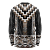 Brown Taniko Aotearoa Long Sleeve Shirt Niho Taniwha Mix Poutama LT14
