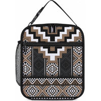 Brown Taniko Motifs Aotearoa Lunch Bag Niho Taniwha Mix Poutama LT14 10.2 × 8.3 × 4.3 inch Brown - Polynesian Pride